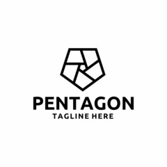 Simple Modern Pentagon Sign Building Line Art Logo Vector Design