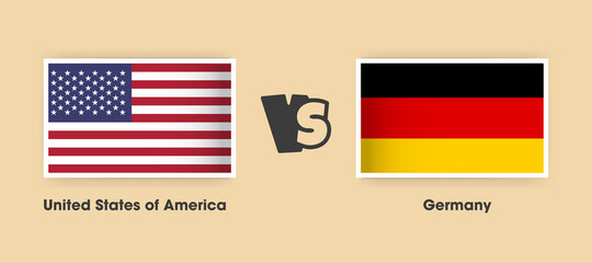 United States of America vs Germany flags placed side by side. Creative stylish national flags of USA and Germany with background