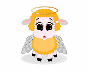 Cute angel sheep vector illustration. Perfect for greeting cards, party invitations, posters, stickers, pin, scrapbooking, icons.