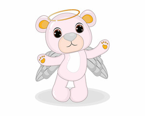 Cute angel teddy bear vector illustration. Perfect for greeting cards, party invitations, posters, stickers, pin, scrapbooking, icons.