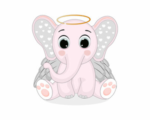 Cute angel elephant vector illustration. Perfect for greeting cards, party invitations, posters, stickers, pin, scrapbooking, icons.