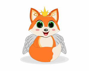 Cute angel happy princess fox vector illustration. Perfect for greeting cards, party invitations, posters, stickers, pin, scrapbooking, icons.