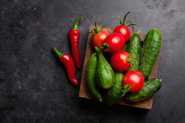 Various fresh vegetables on kitchen table