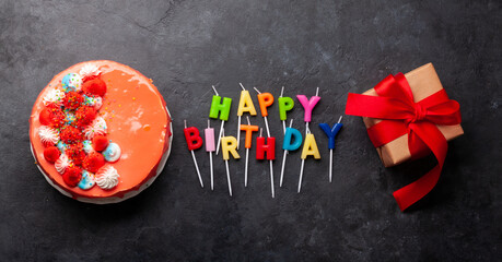 Birthday cake and happy birthday candles