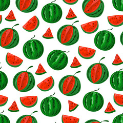Seamless pattern with red and ripe watermelons.