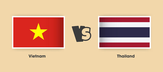 Vietnam vs Thailand flags placed side by side. Creative stylish national flags of Vietnam and Thailand with background