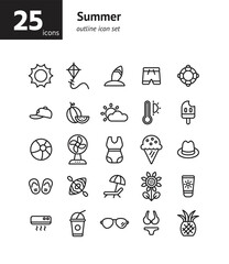 Summer outline icon set. Vector and Illustration.