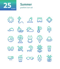 Summer gradient icon set. Vector and Illustration.