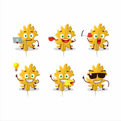 Oak yellow leaf angel cartoon character with various types of business emoticons