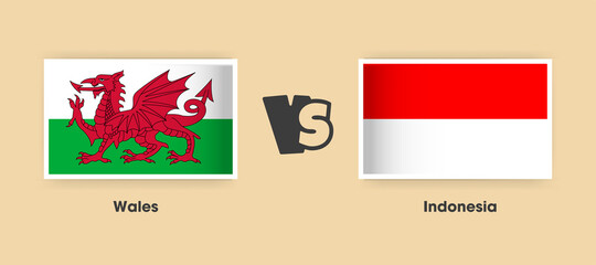 Wales vs Indonesia flags placed side by side. Creative stylish national flags of Wales and Indonesia with background