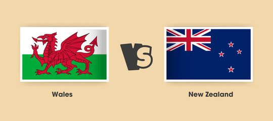 Obraz na płótnie Canvas Wales vs New Zealand flags placed side by side. Creative stylish national flags of Wales and New Zealand with background