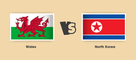 Obraz na płótnie Canvas Wales vs North Korea flags placed side by side. Creative stylish national flags of Wales and North Korea with background