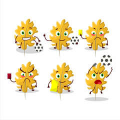 Oak yellow leaf angel cartoon character working as a Football referee