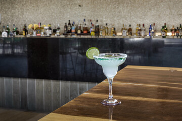 Beautiful delicious tropical cocktail in the bar