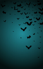 Fototapeta premium Black Bat Creepy Vector Blue Background. Flock