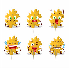 Fototapeta premium Cartoon character of oak yellow leaf angel with smile expression
