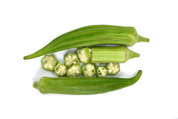 fresh okra fruits (abelmoschus esculentus) isolated on white background