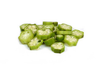 fresh okra fruits (abelmoschus esculentus) isolated on white background