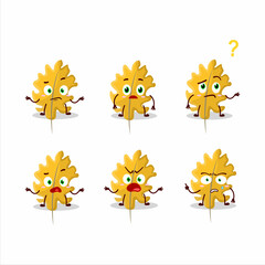 Fototapeta premium Cartoon character of oak yellow leaf angel with what expression