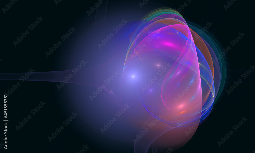 Wall mural abstract 3d galaxy with blue violet layers of space in parallax. starry soaring cluster in deep dark