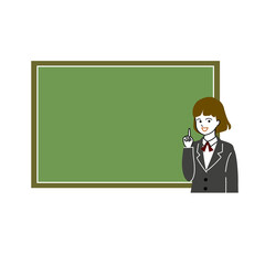 黒板を指差す女子学生