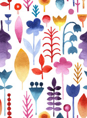 Flowers and leaves watercolor isolated on white background seamless pattern for all prints.