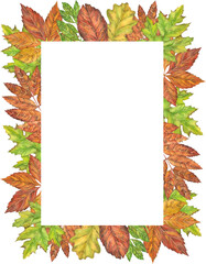 Naklejka na ściany i meble Watercolor fall leaves arrangements. Autumn fall leaves frames isolated on white background