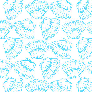 Seamless pattern with seashells. Marine background. Perfect for greetings, invitations, manufacture wripping paper, textile and web.