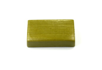 Hand made Olive Soap bar isolated on white background. Bar of soap.