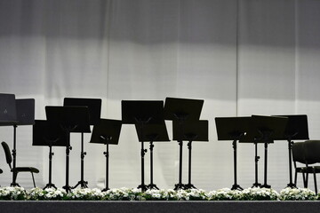 Music Stands on the stage, before the concert.