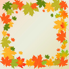 Naklejka na ściany i meble Vector illustration. Frame made of autumn leaves on a light background.