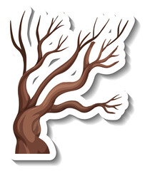 Isolated dry tree cartoon sticker on white background