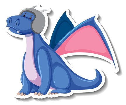 Cute blue dragon cartoon character sticker