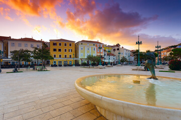 view of Mali Losinj seaside town center in Croatia