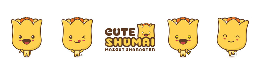 cute shumai mascot, with different facial expressions and poses