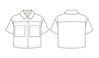 Fashion technical drawing of oversized cropped shirt with pockets 