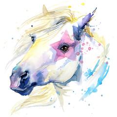 Cute white horse watercolor illustration. farm animals. domestic pets. wildlife.