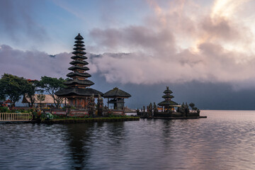 Pura ulun danu bratan in a beautiful morning sunrise. Sacred place of Hindu religion in Bali island, Indonesia