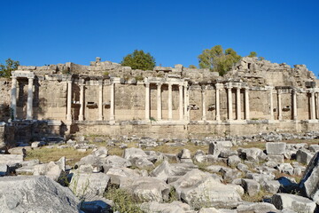 Fototapeta na wymiar Ruins of Side in Turkey. Side Ancient City, Antalya.