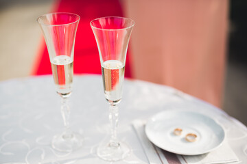 Luxury glasses with champagne on the table