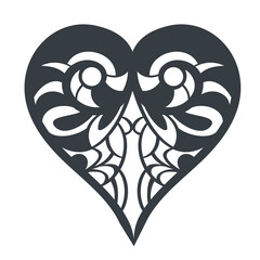 ornamental heart vector illustration isolated on white background. Design for tattoo, sticker, postcard