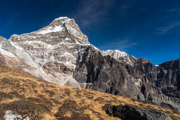 Peak 43 or Kyashar mountain peak in Mera peak trekking route, Himalaya mountains range in Nepal