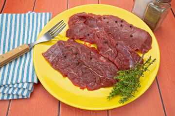 bavettes de boeuf crues dans une assiette