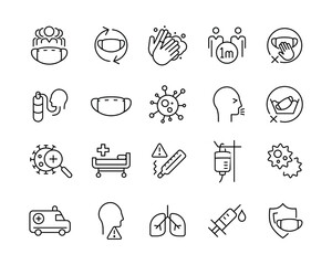Virus Icons - Vector Line Icons. Editable Stroke. Vector Graphic