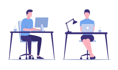 Office work concept. Work at home. Colored flat vector illustration. Isolated on white background.