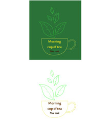morning cup of tea with leaves in the form of a pair of artline logo with your text in color and b w 