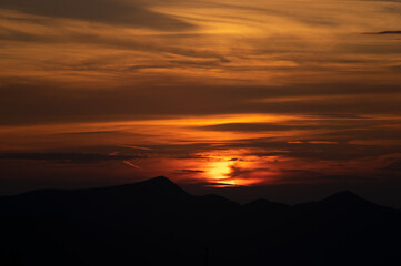 Carpathian mountains at sunset, beautiful summer landscape