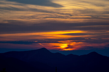 Carpathian mountains at sunset, beautiful summer landscape