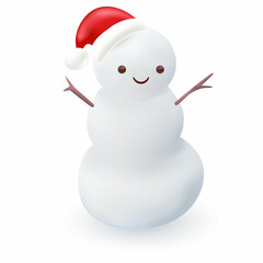 Snowman with Santa Hat Isolated on White Background. Premium New Year Year Illustration in Realistic Style. Vector illustration.