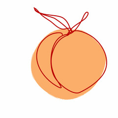 Peach in Continuous Line Drawing. Sketchy Single Apricot with Editable Stroke. Outline Simple Artwork with Editable Stroke. Vector Illustration.
